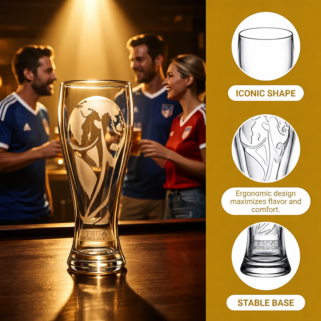 Copa Mundial 2026™ Set de Vasos de Cristal con Destapador Dorado – Caja de Regalo para Coleccionistas