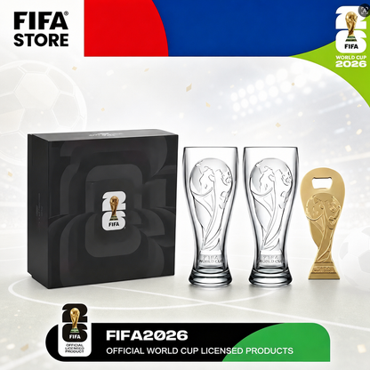 Copa Mundial 2026™ Set de Vasos de Cristal con Destapador Dorado – Caja de Regalo para Coleccionistas